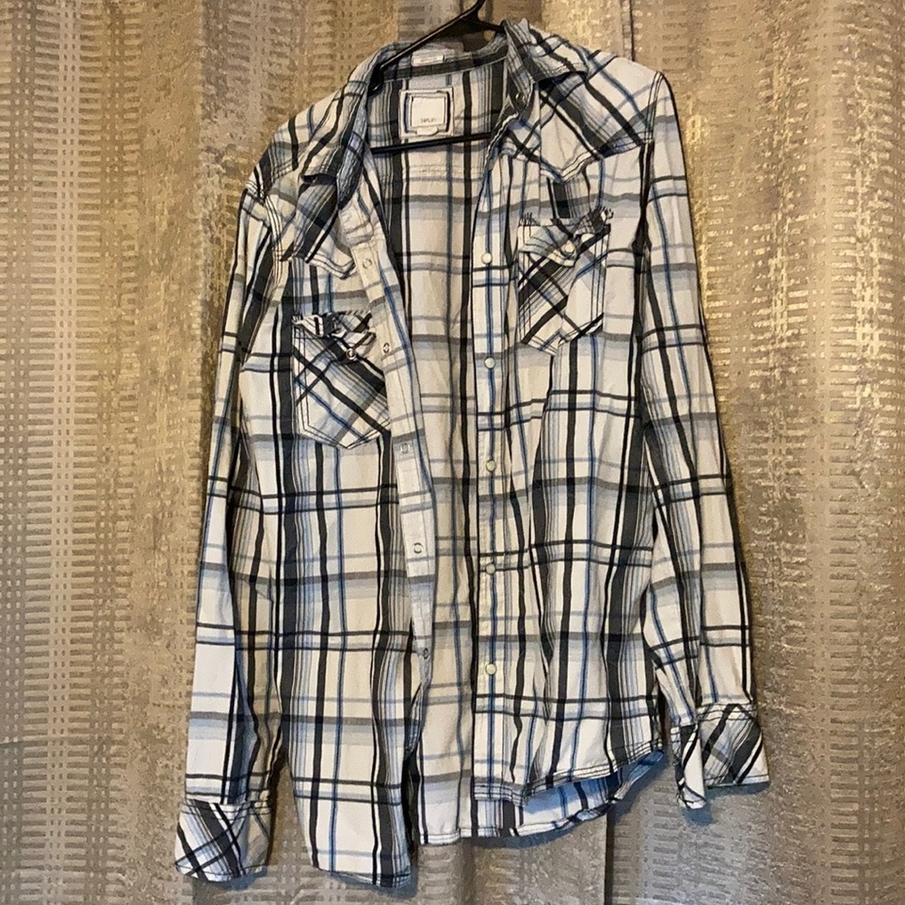 Gray and Blue Plaid Button Up shirt